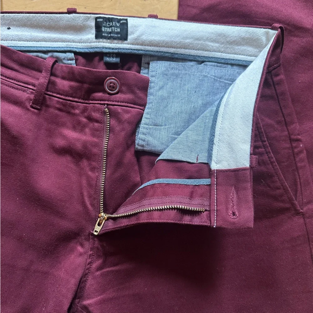💜 J. Crew Wine Red Stretch 484 Slim Chino Pants (W28 L32)